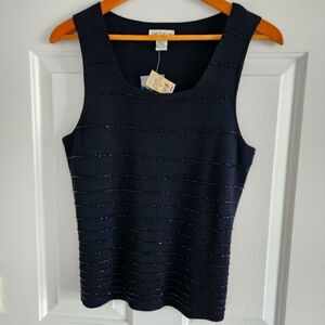 Ann Taylor Black Beaded Silk Knit Sweater Tank Top NWT